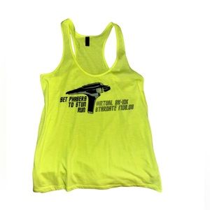 NWOT bright neon yellow women’s racerback tank top. StarTrek theme. Size: XL